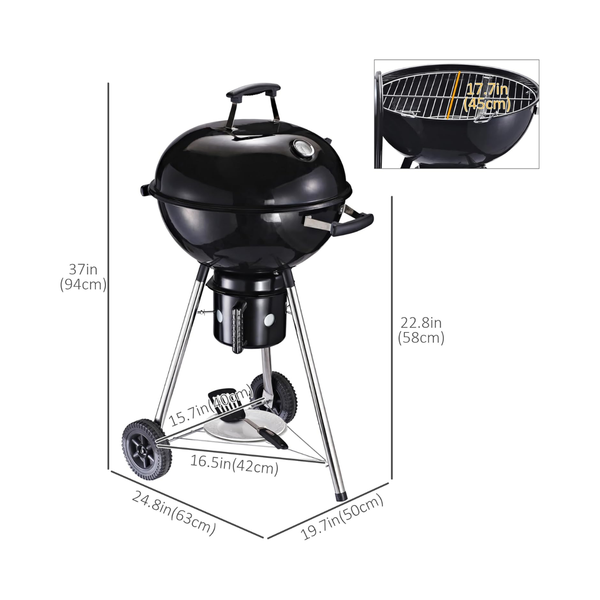 48cm Charcoal Kettle Braai Grill with Thermometer