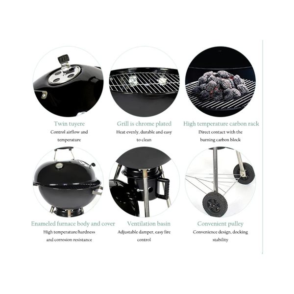 48cm Charcoal Kettle Braai Grill with Thermometer