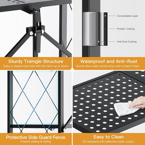 Foldable 4-Tier Metal Utility Shelf with Wheels