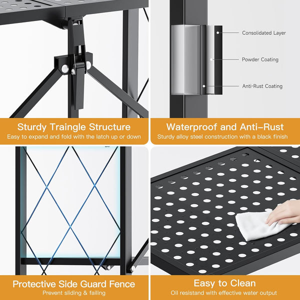 Foldable 4-Tier Metal Utility Shelf with Wheels