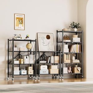 Foldable 4-Tier Metal Utility Shelf with Wheels