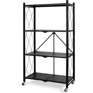 Foldable 4-Tier Metal Utility Shelf with Wheels