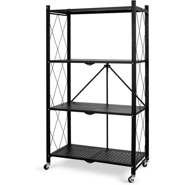 Foldable 4-Tier Metal Utility Shelf with Wheels