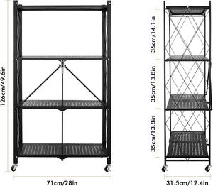 Foldable 4-Tier Metal Utility Shelf with Wheels