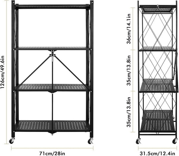 Foldable 4-Tier Metal Utility Shelf with Wheels