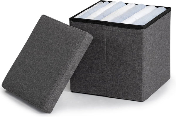 Foldable Tufted Ottoman Storage Box Set (Set of 3)