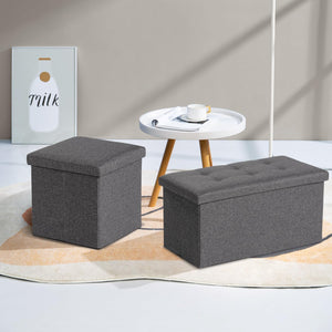 Foldable Tufted Ottoman Storage Box Set (Set of 3)