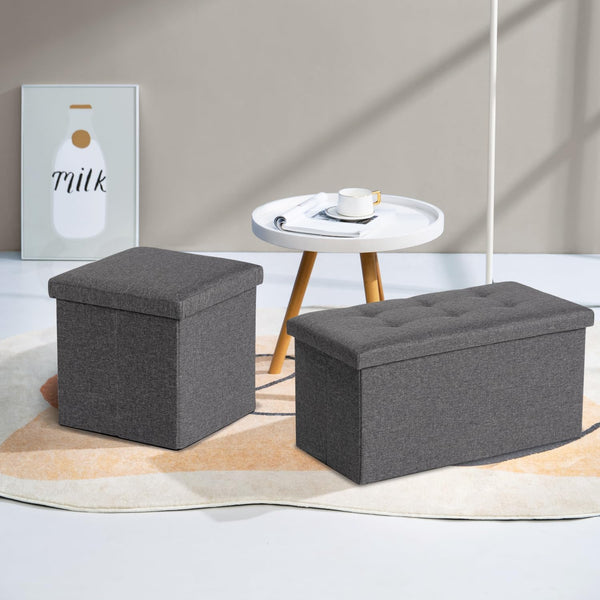 Foldable Tufted Ottoman Storage Box Set (Set of 3)