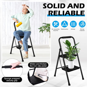 2-Step Foldable Steel Ladder with Anti-Slip Steps