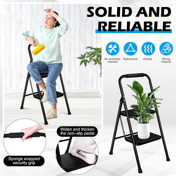 2-Step Foldable Steel Ladder with Anti-Slip Steps