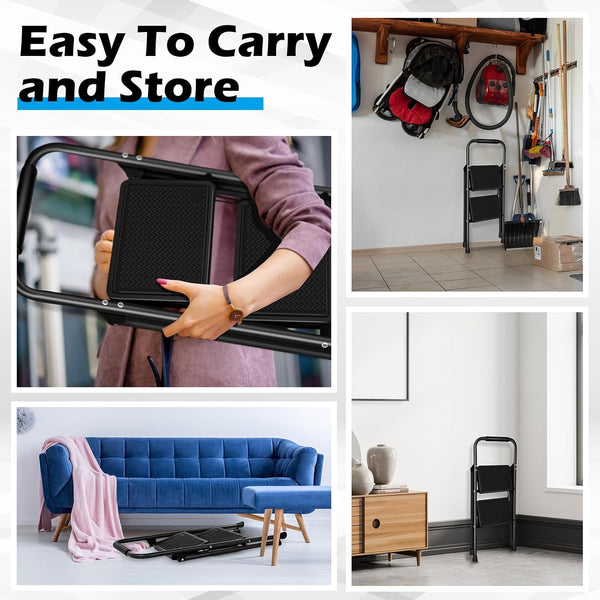 2-Step Foldable Steel Ladder with Anti-Slip Steps