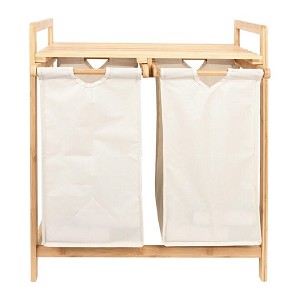 Bamboo Laundry Basket with 2 Collapsible Pull-Out Hampers