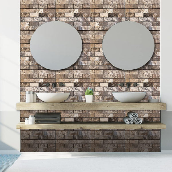 Marble Brick Look Wall Sticker Panels (6 Pack)