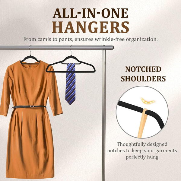 Noir Non-Slip Velvet Hangers - Set of 50