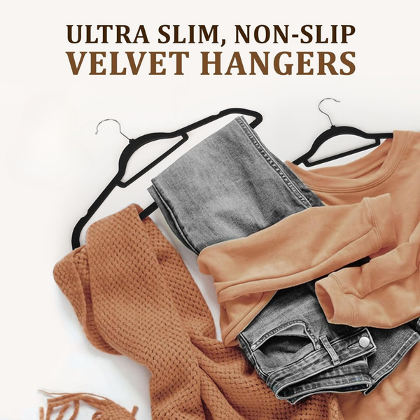 Noir Non-Slip Velvet Hangers - Set of 50