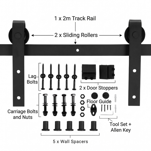 2m Sliding Barn Door Hardware Kit