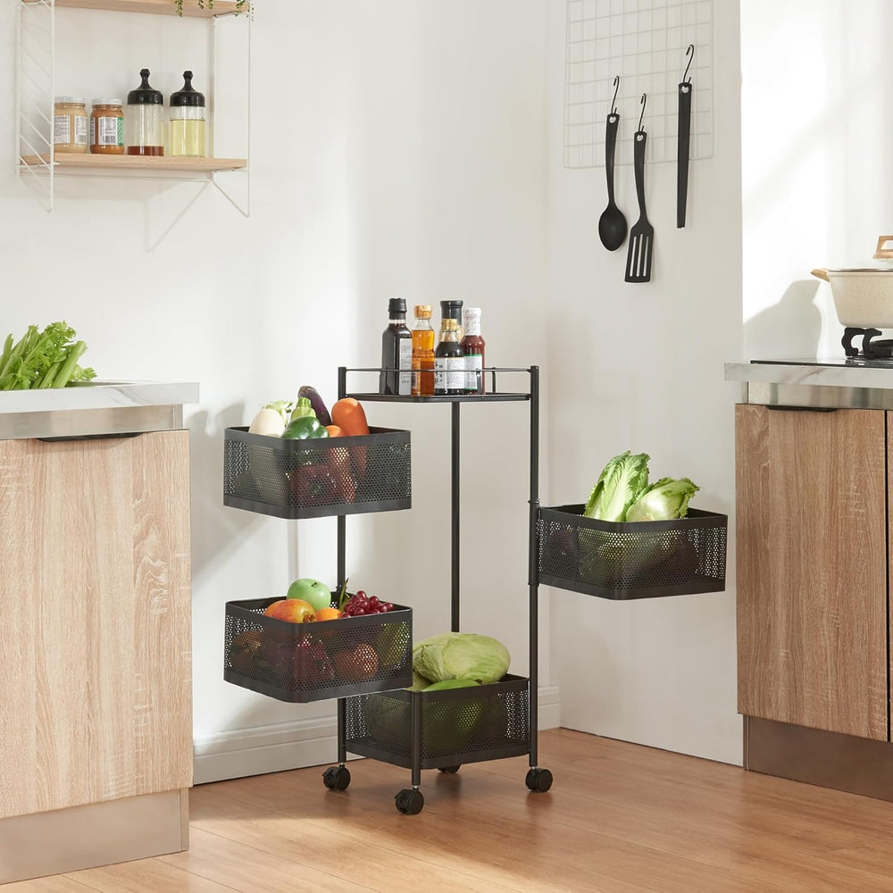 4-Tier Mesh Storage Trolley with Swivel Baskets