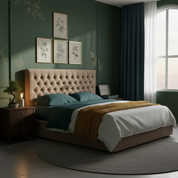 Praline Velvet Tufted Diamond Headboard