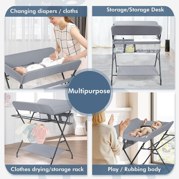 Adjustable Foldable Baby Changing Station with Storage Space