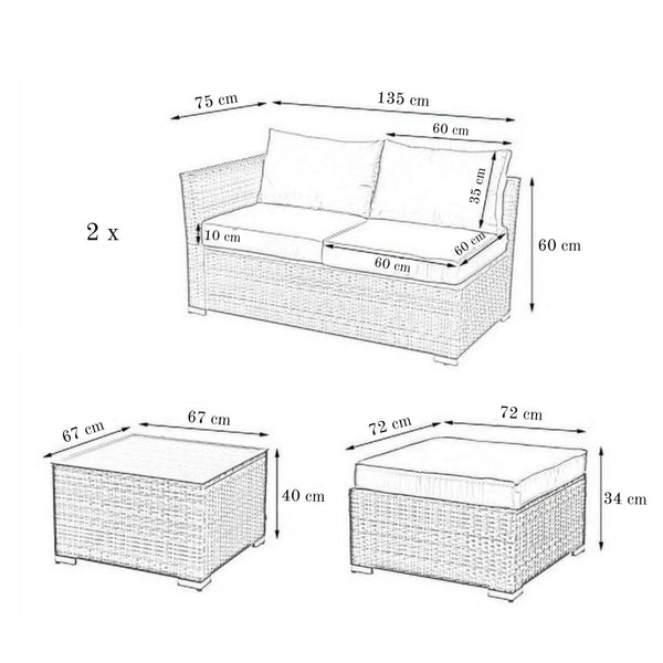 Verona 5-Seater Patio Sofa Set with Ottoman and Coffee Table