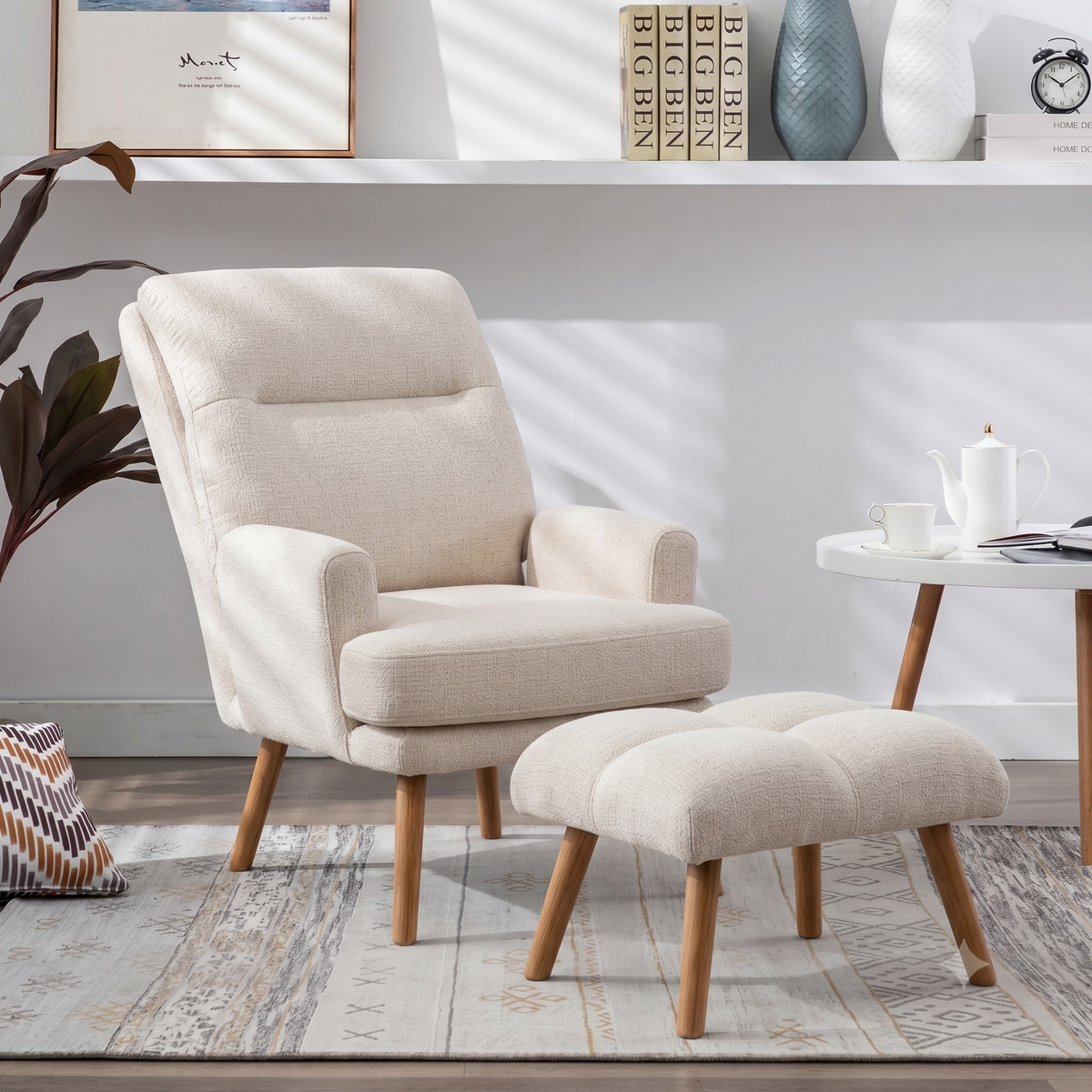 Reclining Linen Armchair & Ottoman