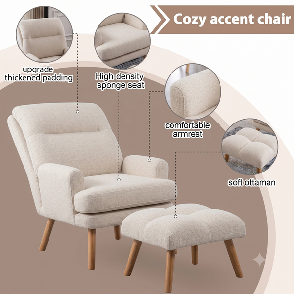 Reclining Linen Armchair & Ottoman