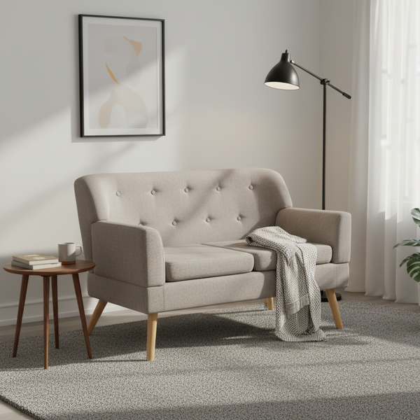 Grey Linen Double Couch - 2 Seater Sofa