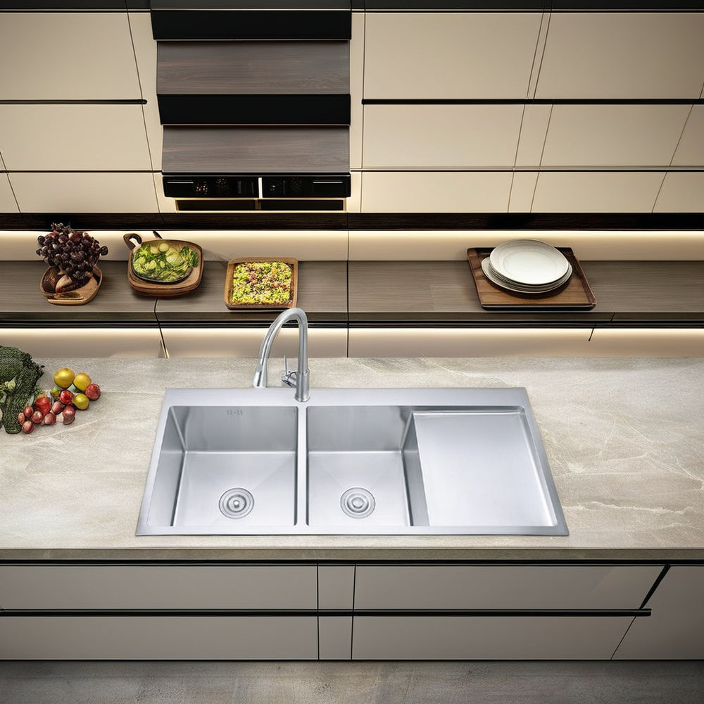 Vita Double Bowl Sink with Drainboard