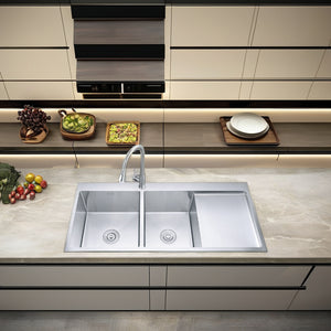 Vita Double Bowl Sink with Drainboard
