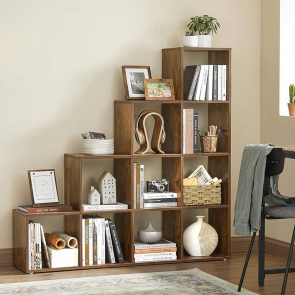Modular 10-Cube Staircase Display Shelf