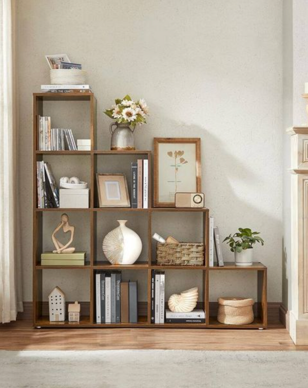 Modular 10-Cube Staircase Display Shelf