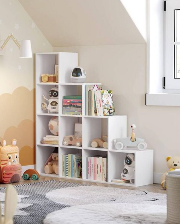 Modular 10-Cube Staircase Display Shelf