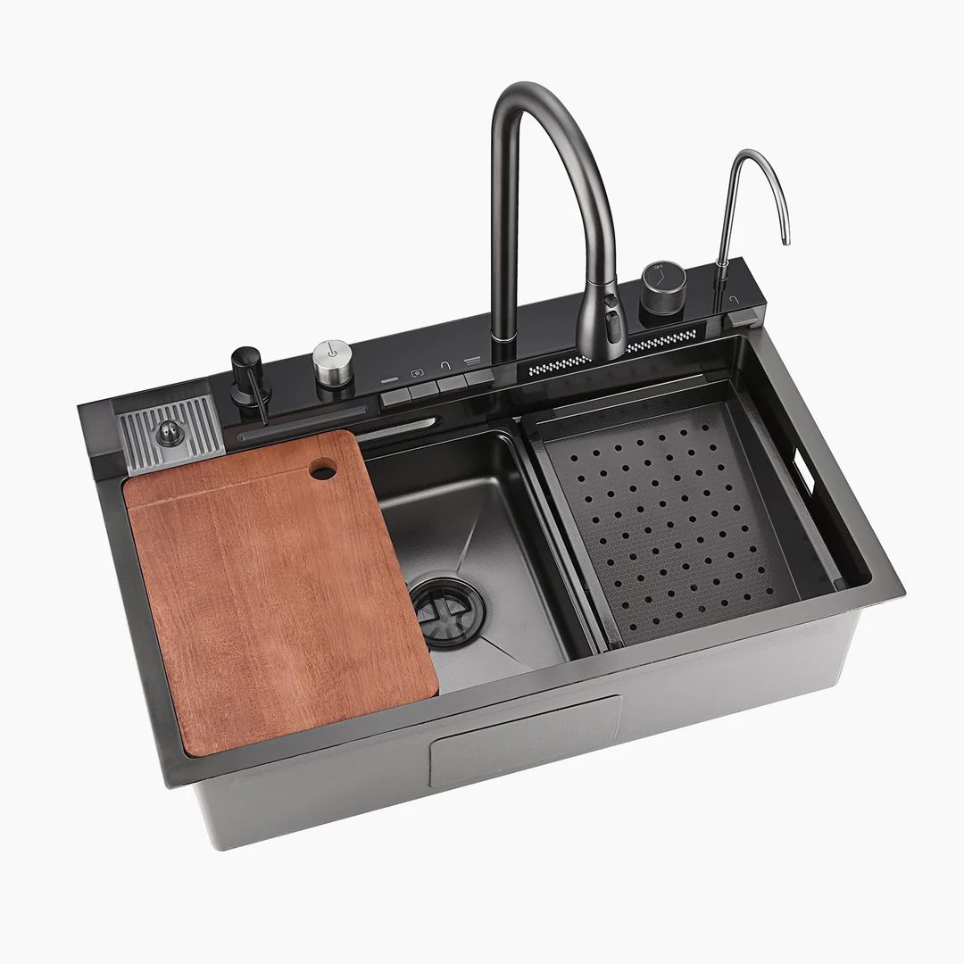 Functional Sinks Modern Multi-Functional Kitchen Sink with LED & Temp Control