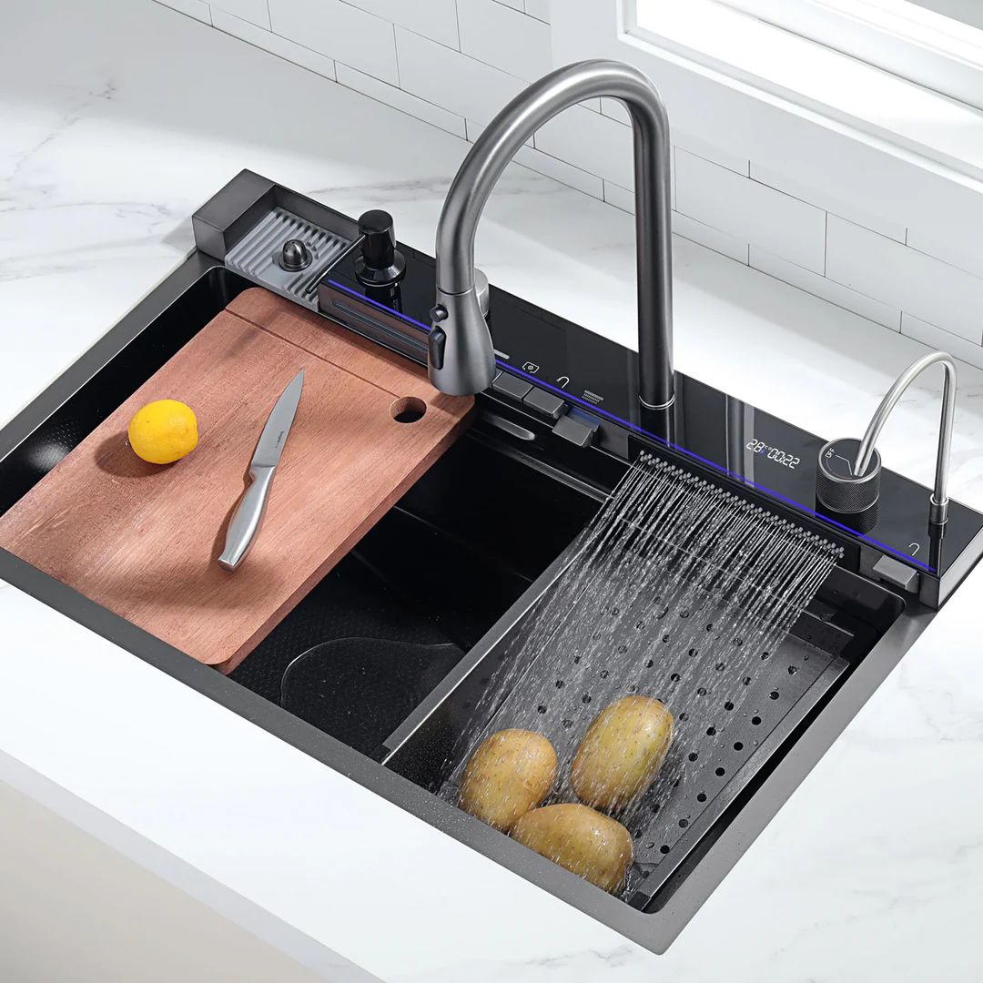 Functional Sinks Modern Multi-Functional Kitchen Sink with LED & Temp Control