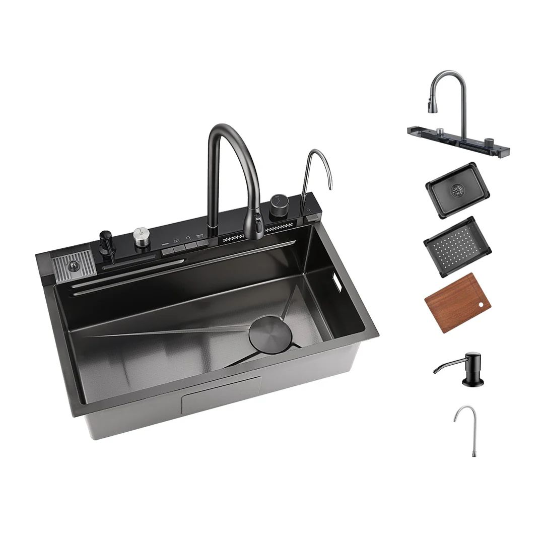 Functional Sinks Modern Multi-Functional Kitchen Sink with LED & Temp Control