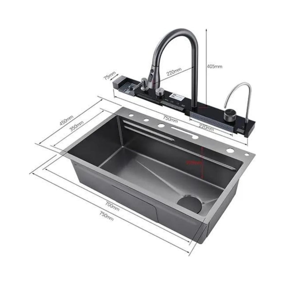 Functional Sinks Modern Multi-Functional Kitchen Sink with LED & Temp Control