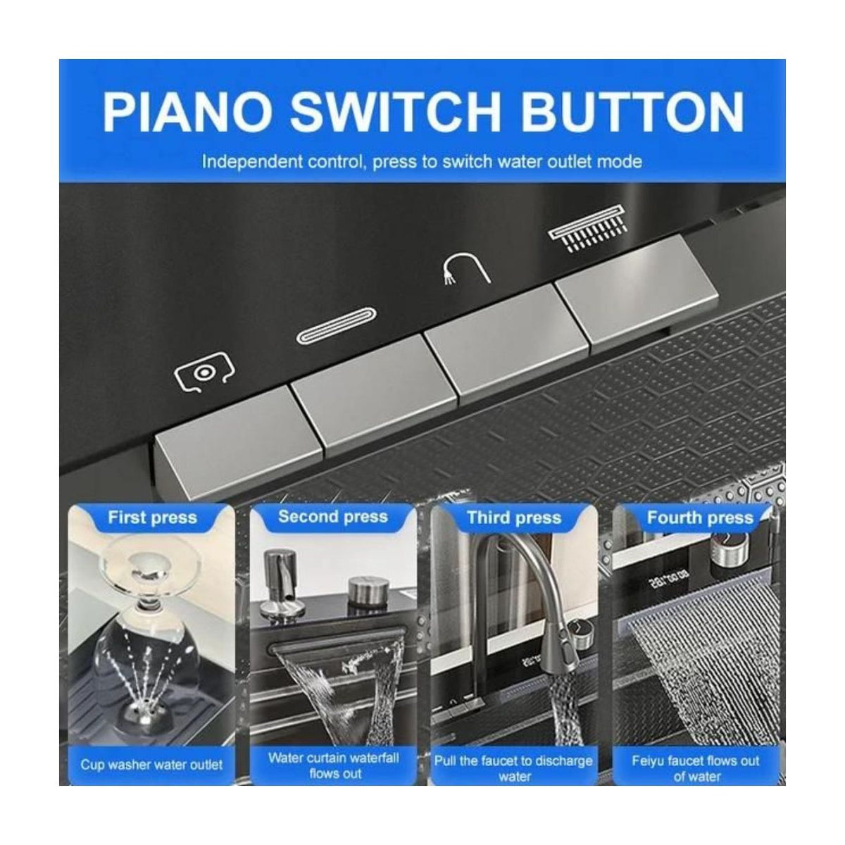 Sink Control System Modern Multi-Functional Kitchen Sink with LED & Temp Control
