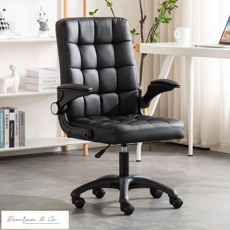 Tufted PU Leather Chair with Adjustable Flip-Up Armrests