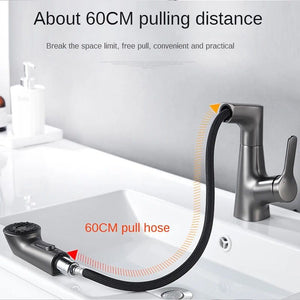 Vega Pull-Out Rotating Bathroom Mixer Tap - Matte Black