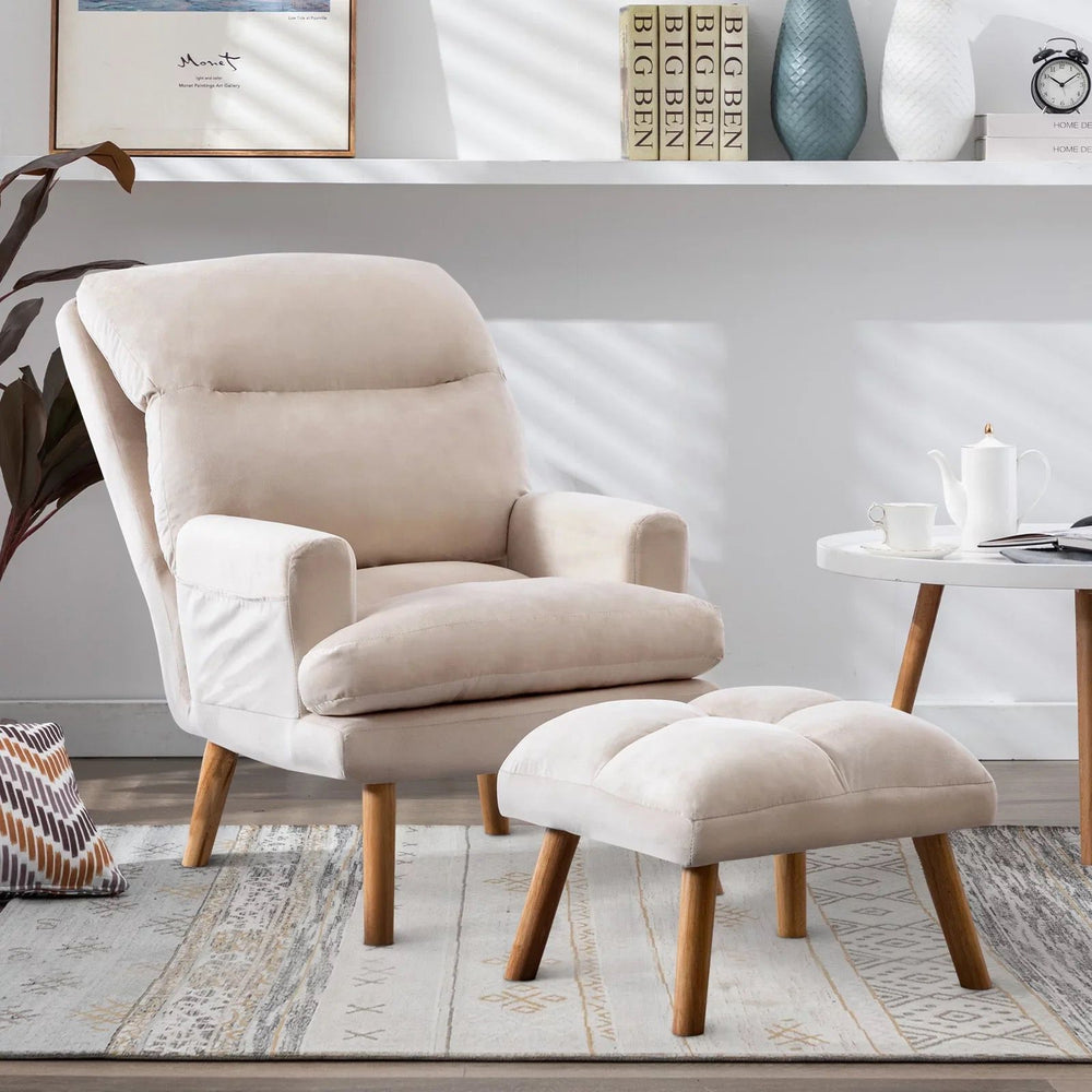 Reclining Linen Armchair & Ottoman