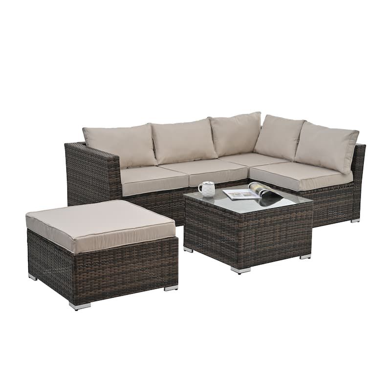 Verona 5-Seater Patio Sofa Set with Ottoman and Coffee Table