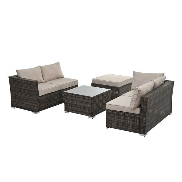 Verona 5-Seater Patio Sofa Set with Ottoman and Coffee Table