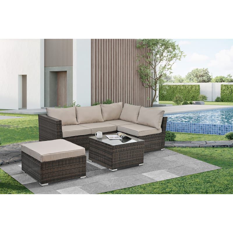 Verona 5-Seater Patio Sofa Set with Ottoman and Coffee Table