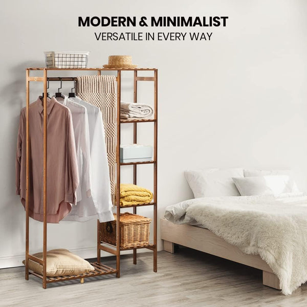 Bamboo Freestanding Garment Rack with Shelves