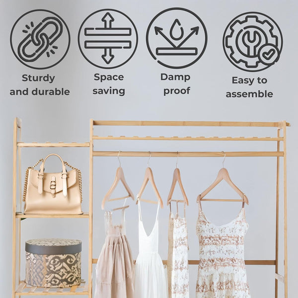 Bamboo Freestanding Garment Rack with Shelves