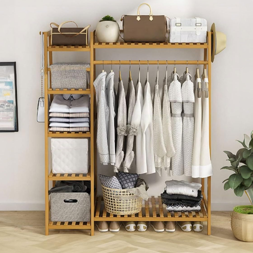 Bamboo Freestanding Garment Rack with Shelves