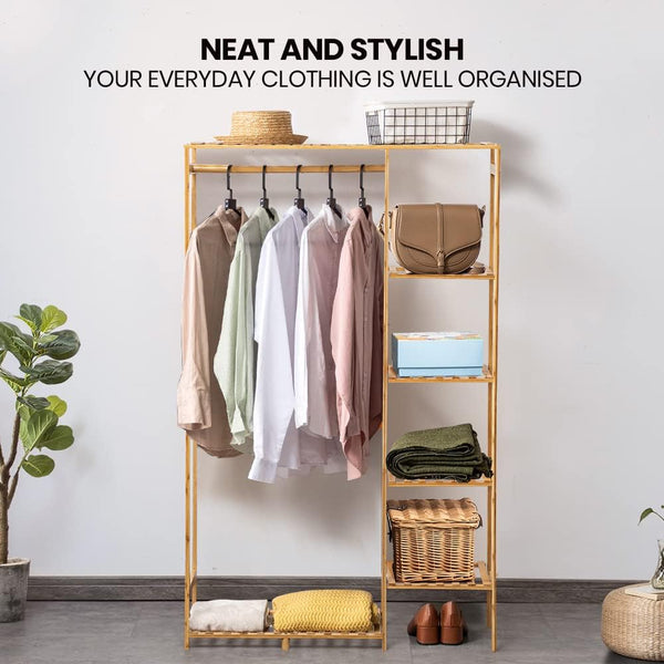 Bamboo Freestanding Garment Rack with Shelves
