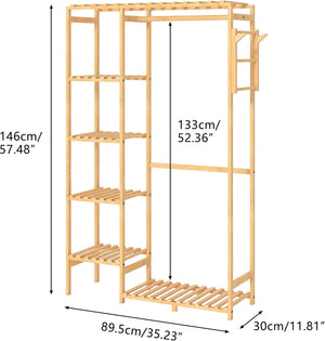 Bamboo Freestanding Garment Rack with Shelves
