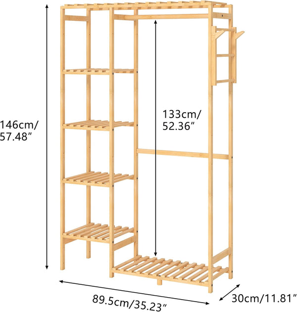 Bamboo Freestanding Garment Rack with Shelves