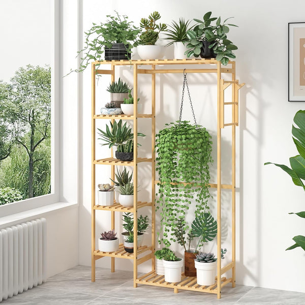 Bamboo Freestanding Garment Rack with Shelves